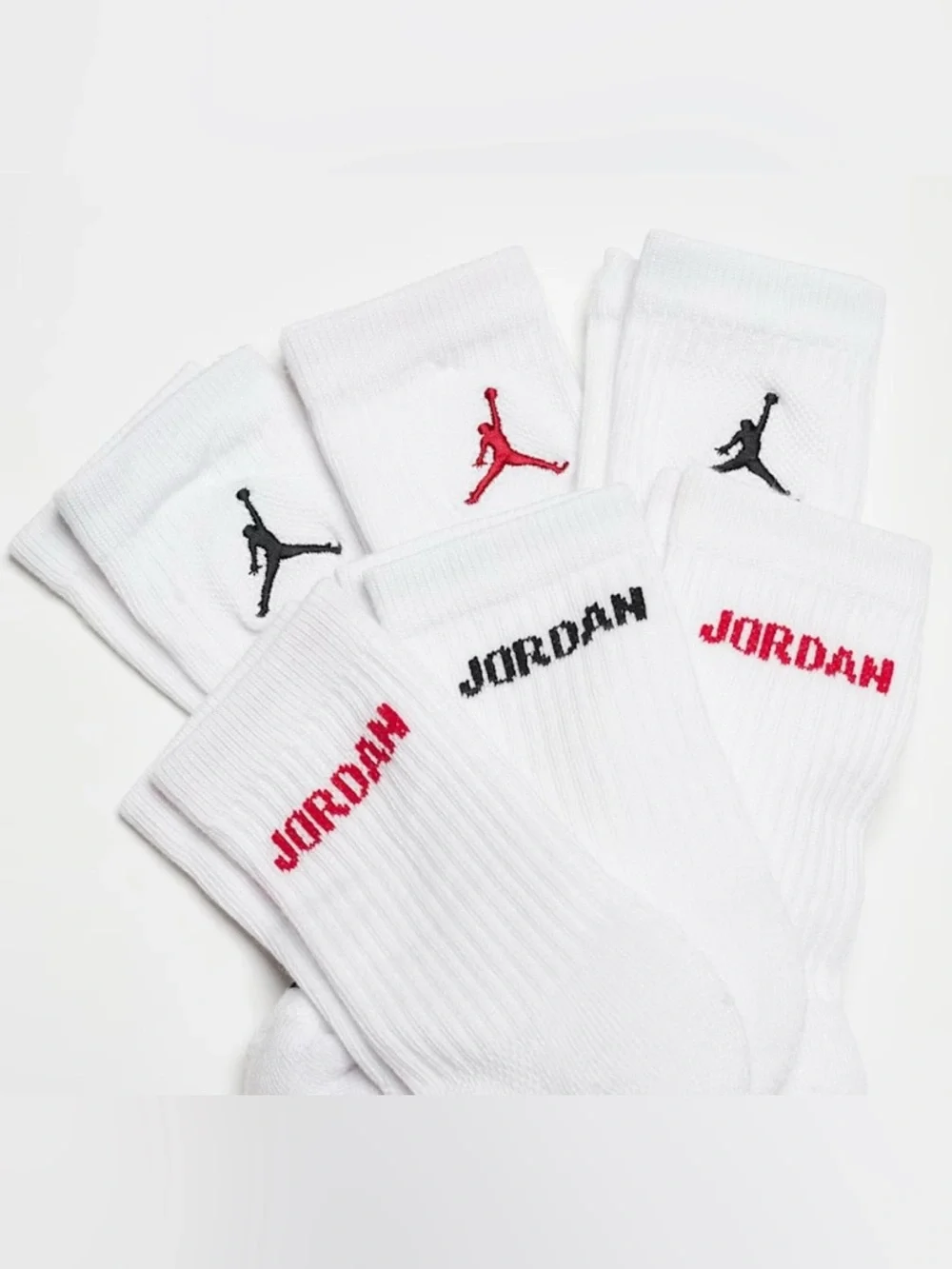 Nike Air Jordan White Crew Socks with Red and Black Logo - 6 Pack